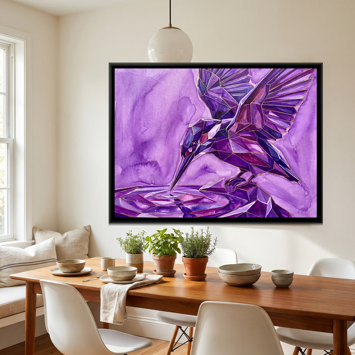 Diving Kingfisher — canvas art shown in a second room setting