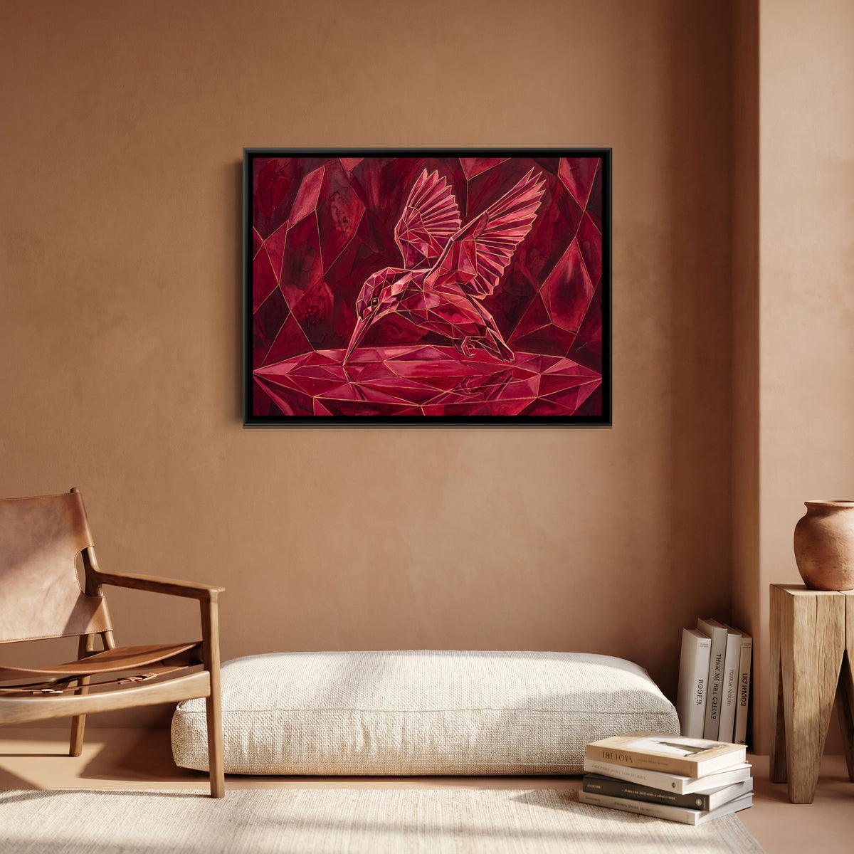 Diving Kingfisher — canvas art shown in a second room setting