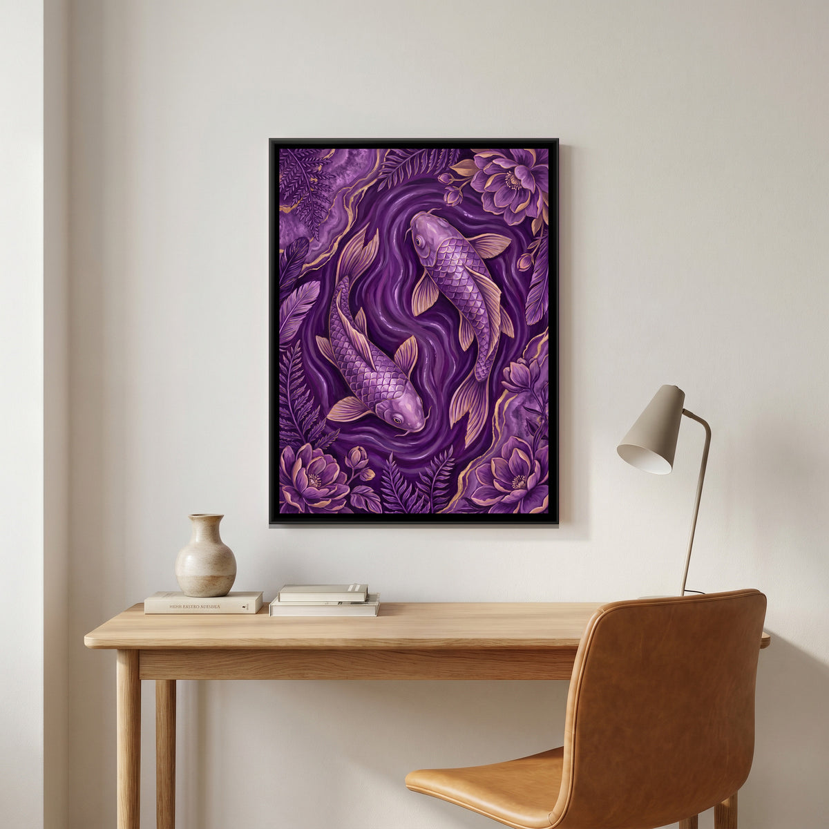 Koi Fish Pair — canvas art shown in a second room setting