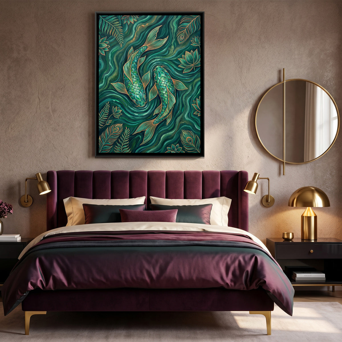 Koi Fish Pair — canvas art shown in a second room setting