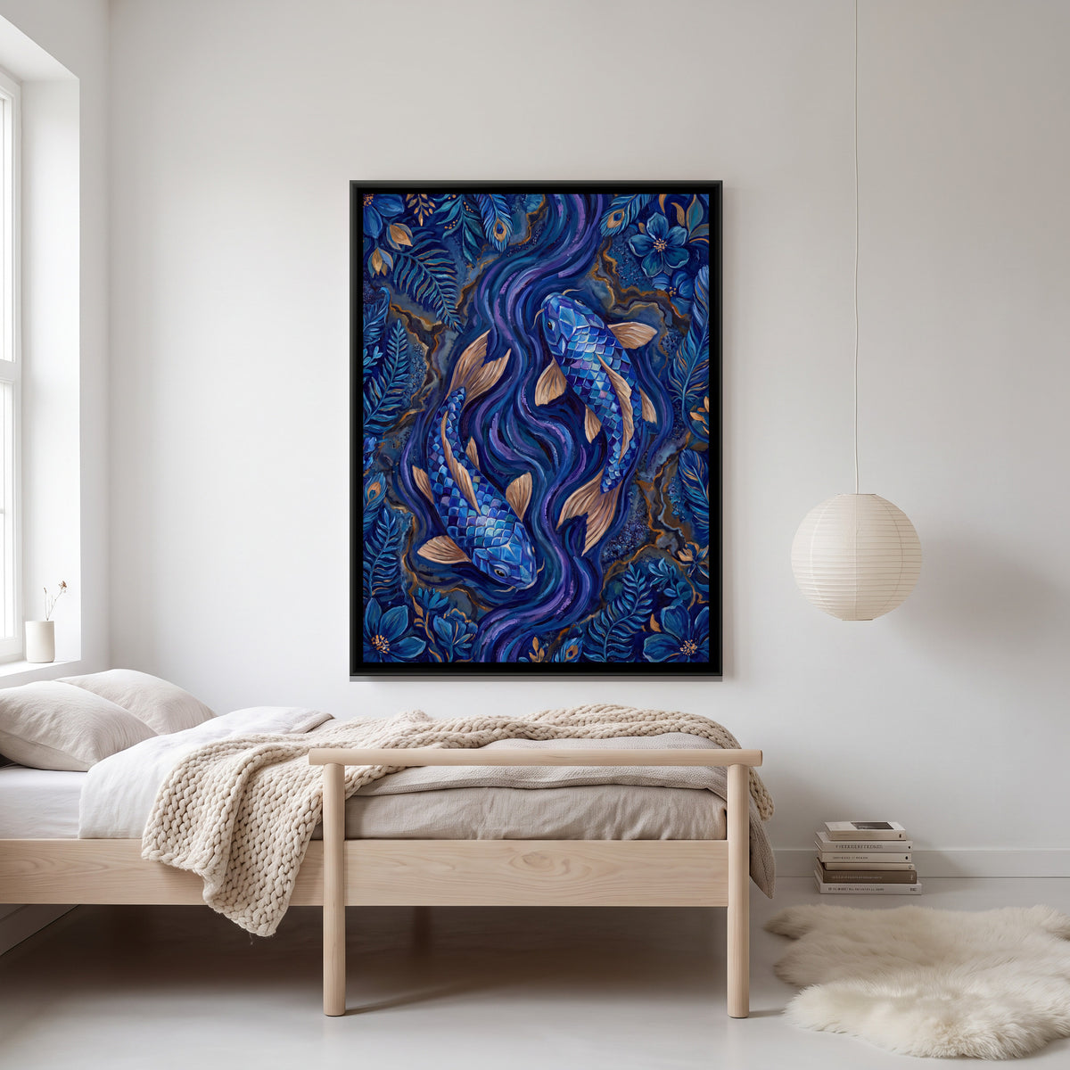 Koi Fish Pair — canvas art shown in a second room setting