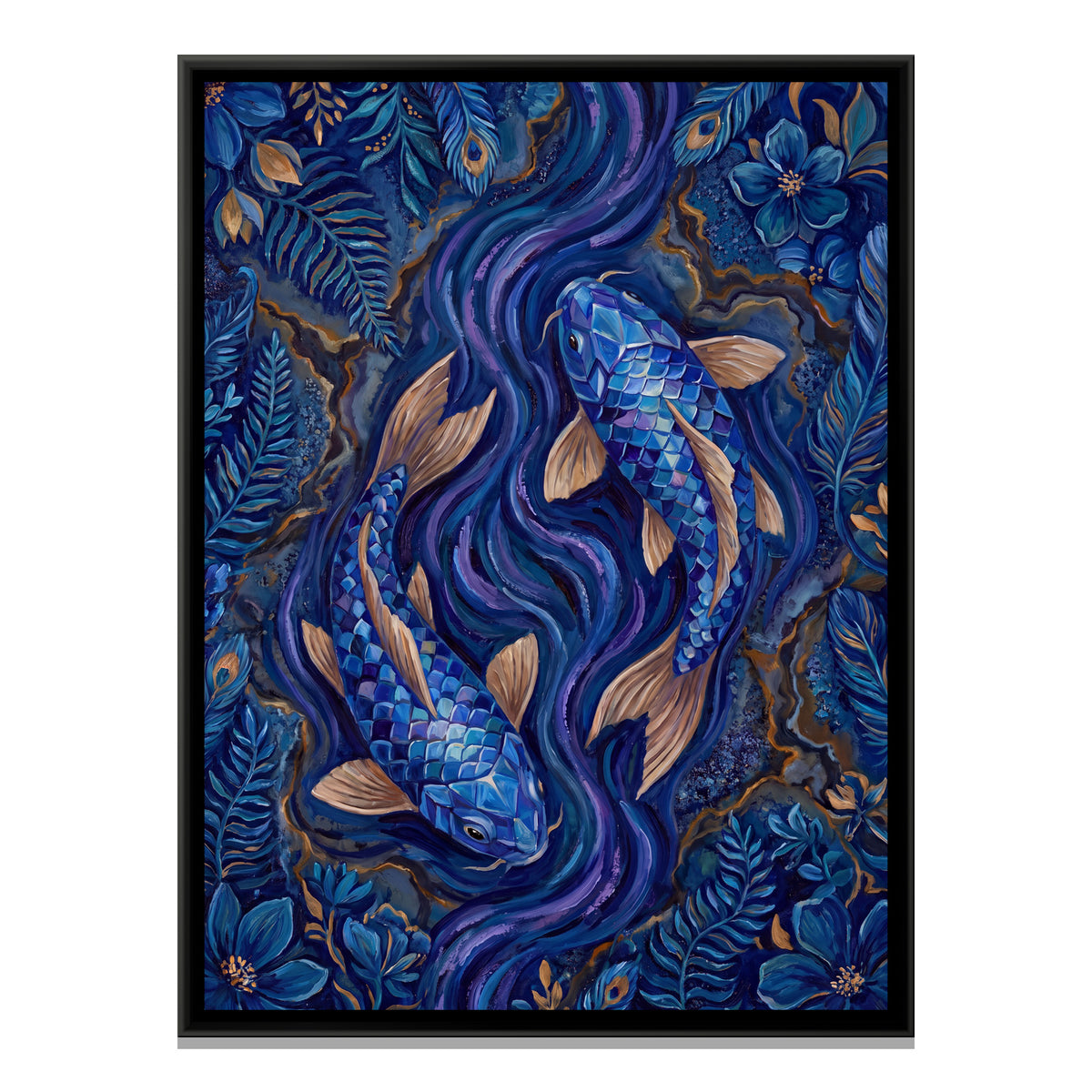 Koi Fish Pair — framed canvas print, front view
