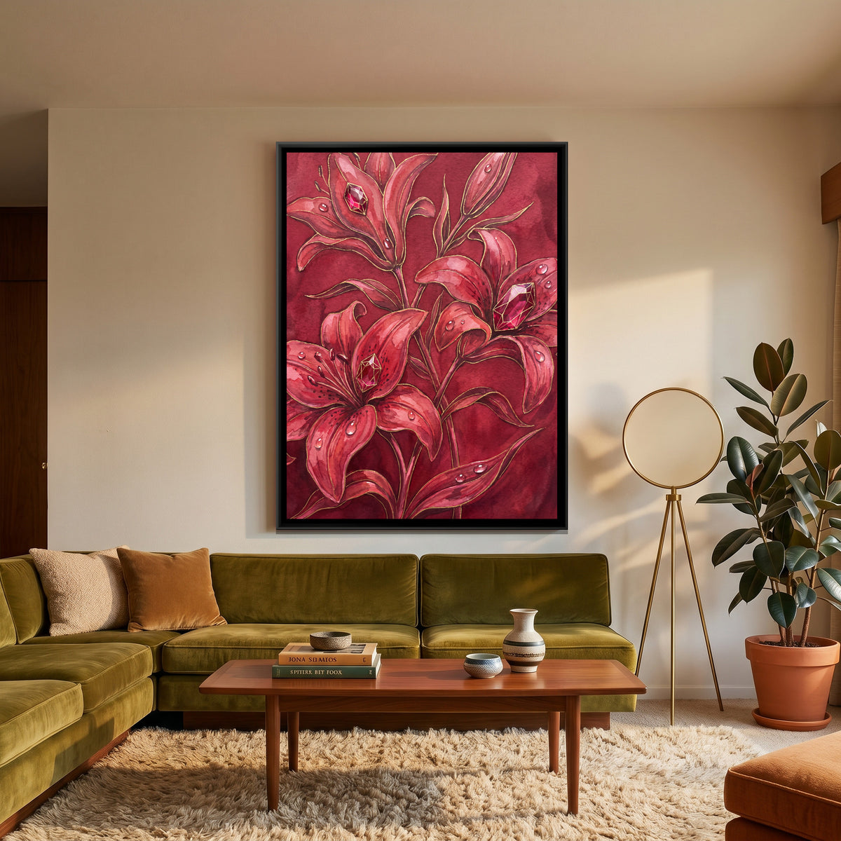 Lilies — canvas art shown in a second room setting