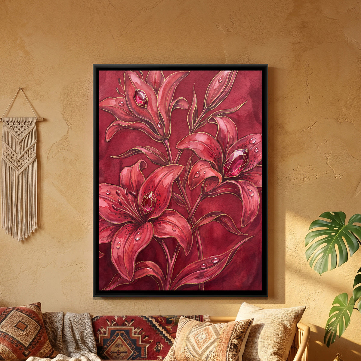 Lilies — framed canvas art hung on a wall