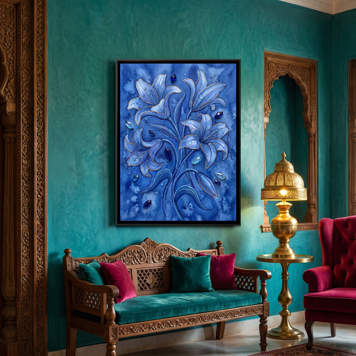 Lilies — canvas art shown in a second room setting