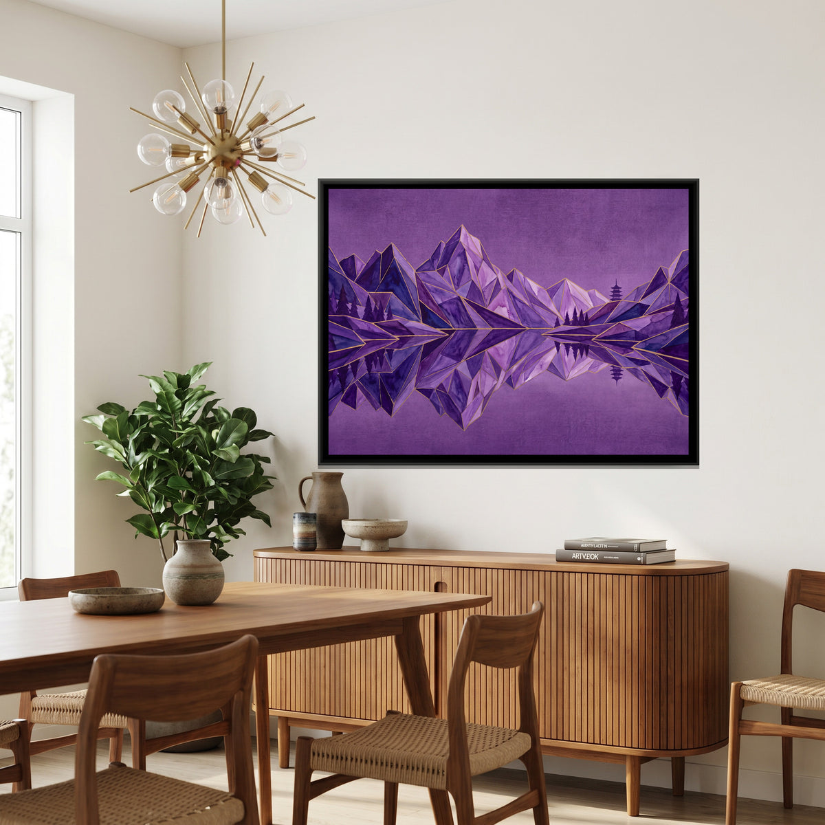 Mountain Lake Reflection — canvas art shown in a styled room