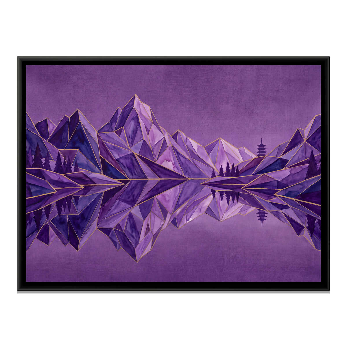 Mountain Lake Reflection — framed canvas print, front view