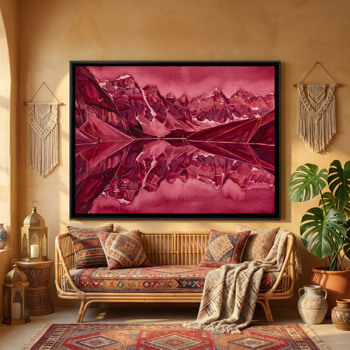 Mountain Lake Reflection — canvas art shown in a second room setting