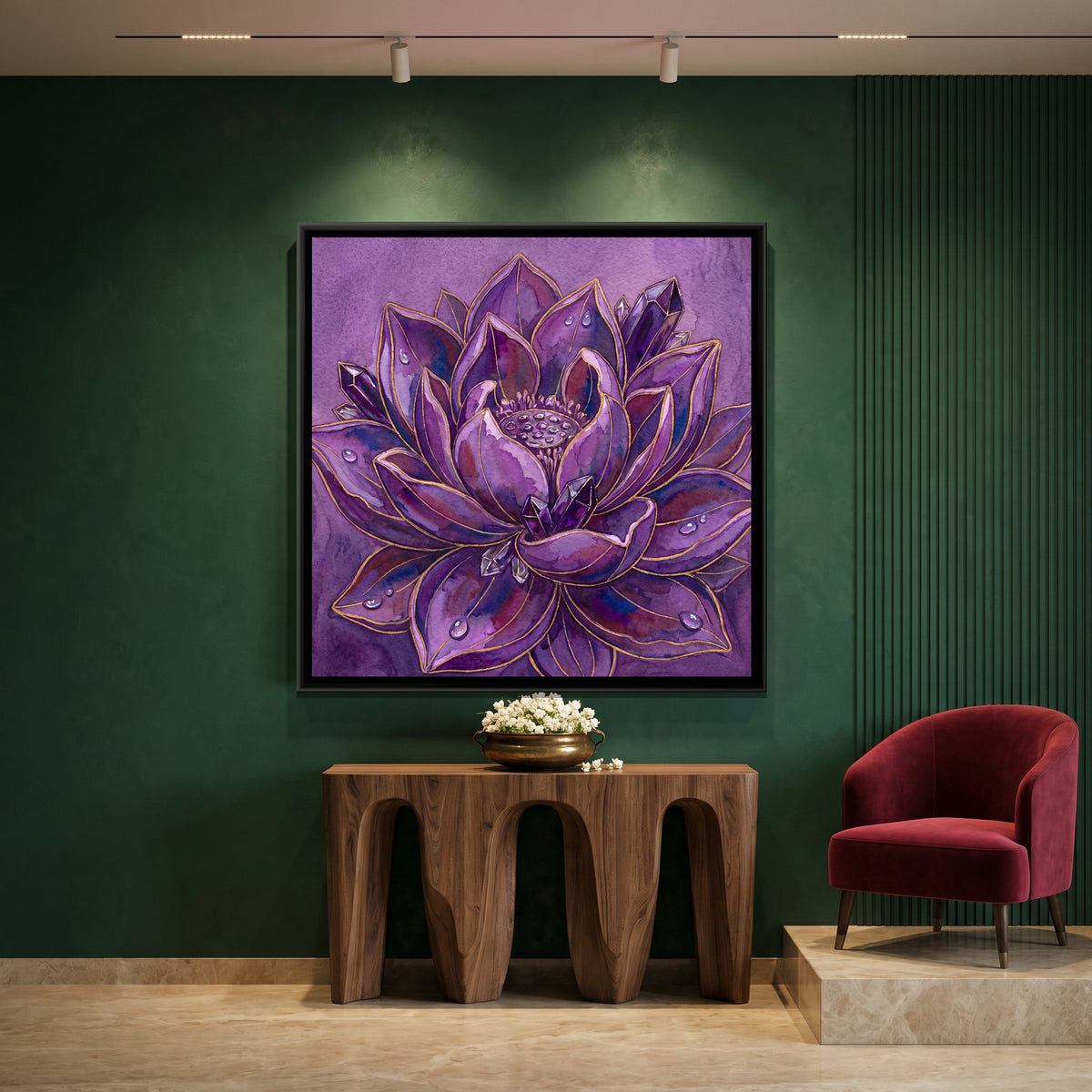 Lotus — canvas art shown in a second room setting