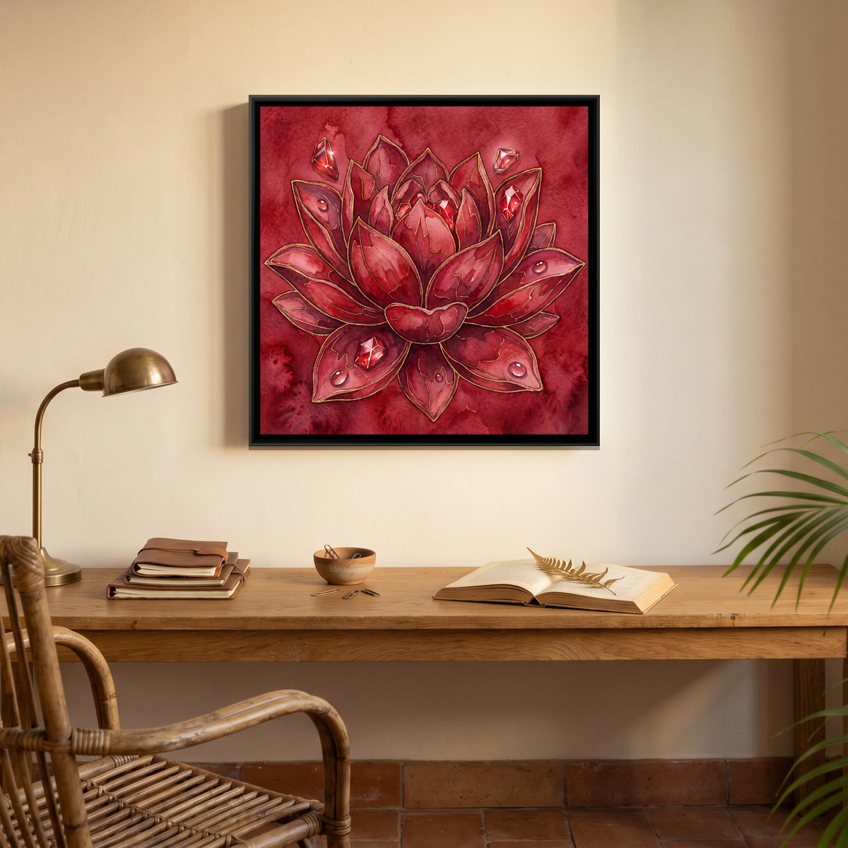 Lotus — canvas art shown in a second room setting