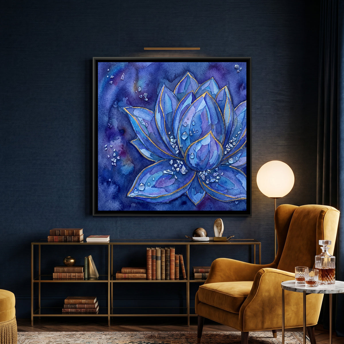 Lotus — canvas art shown in a second room setting