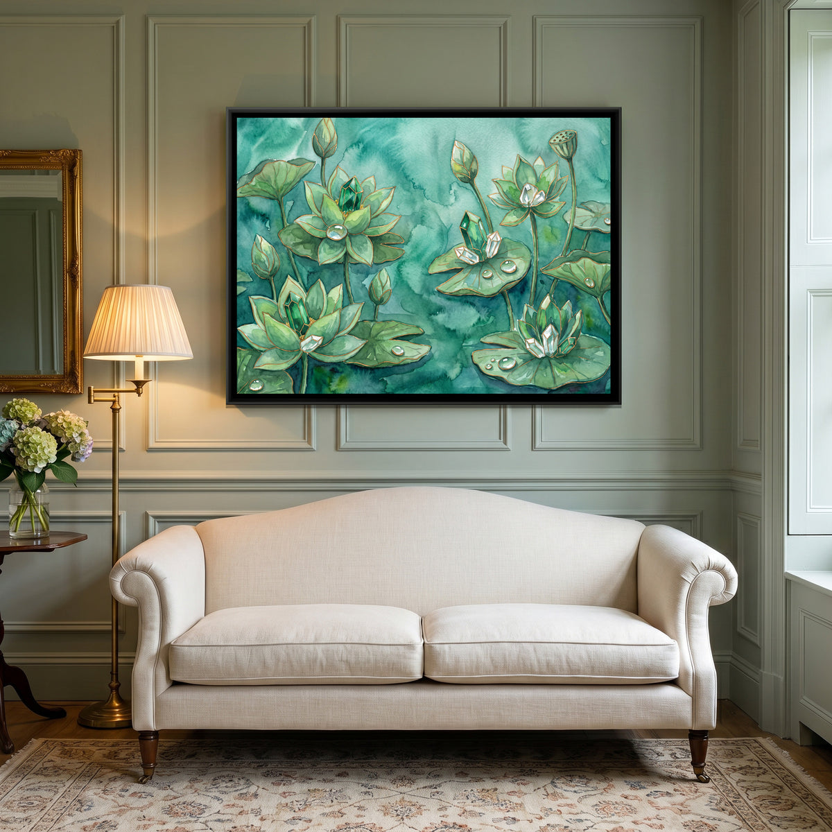 Lotus Pond — canvas art shown in a second room setting