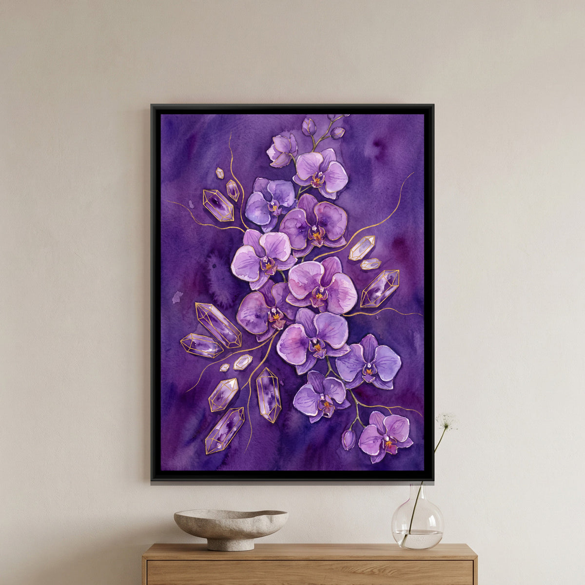 Orchids — framed canvas art hung on a wall