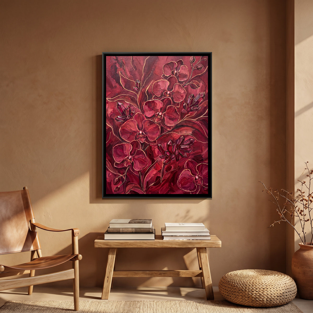 Orchids — canvas art shown in a second room setting