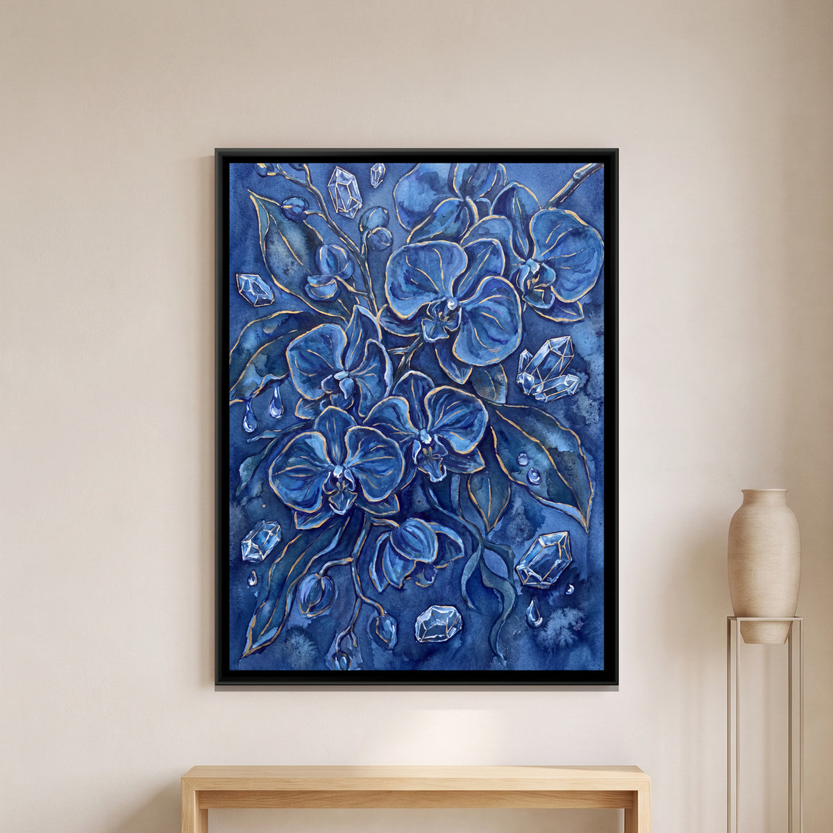 Orchids — framed canvas art hung on a wall