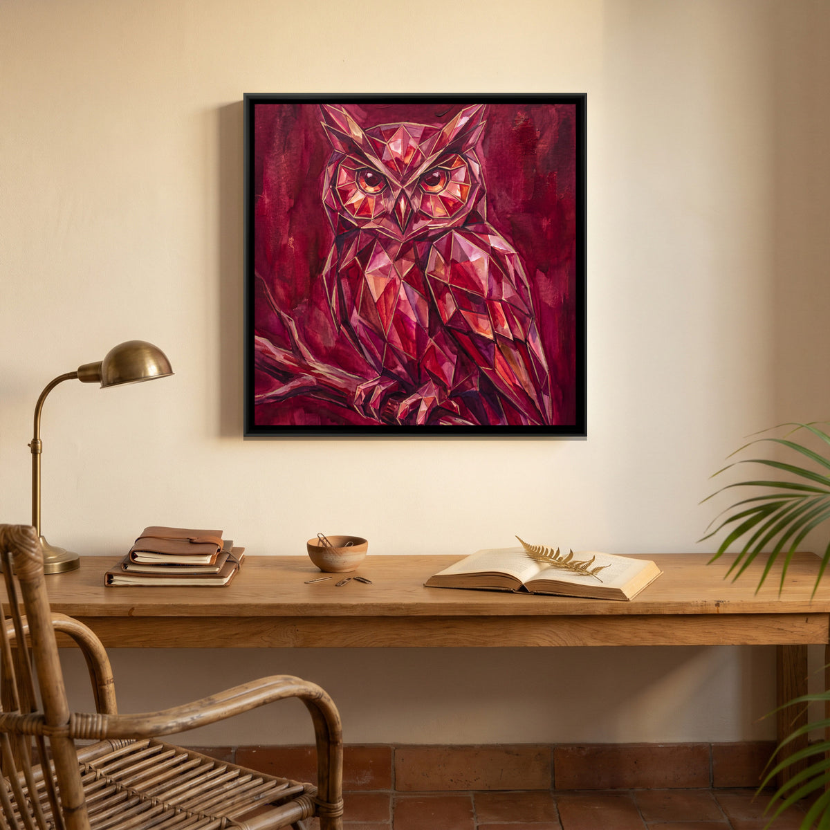 Owl — canvas art shown in a second room setting