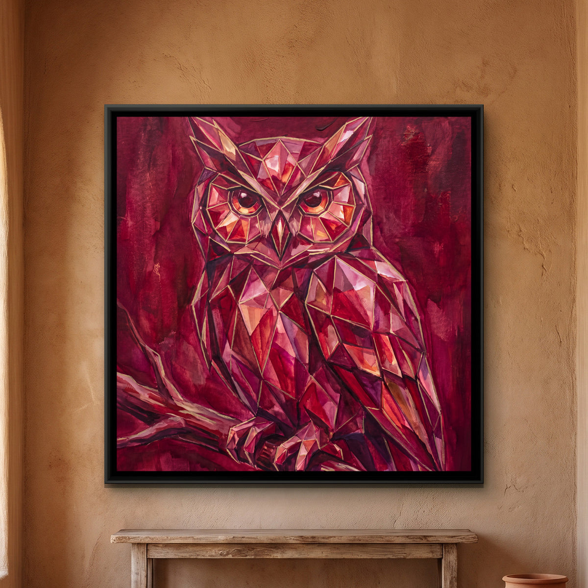 Owl — framed canvas art hung on a wall
