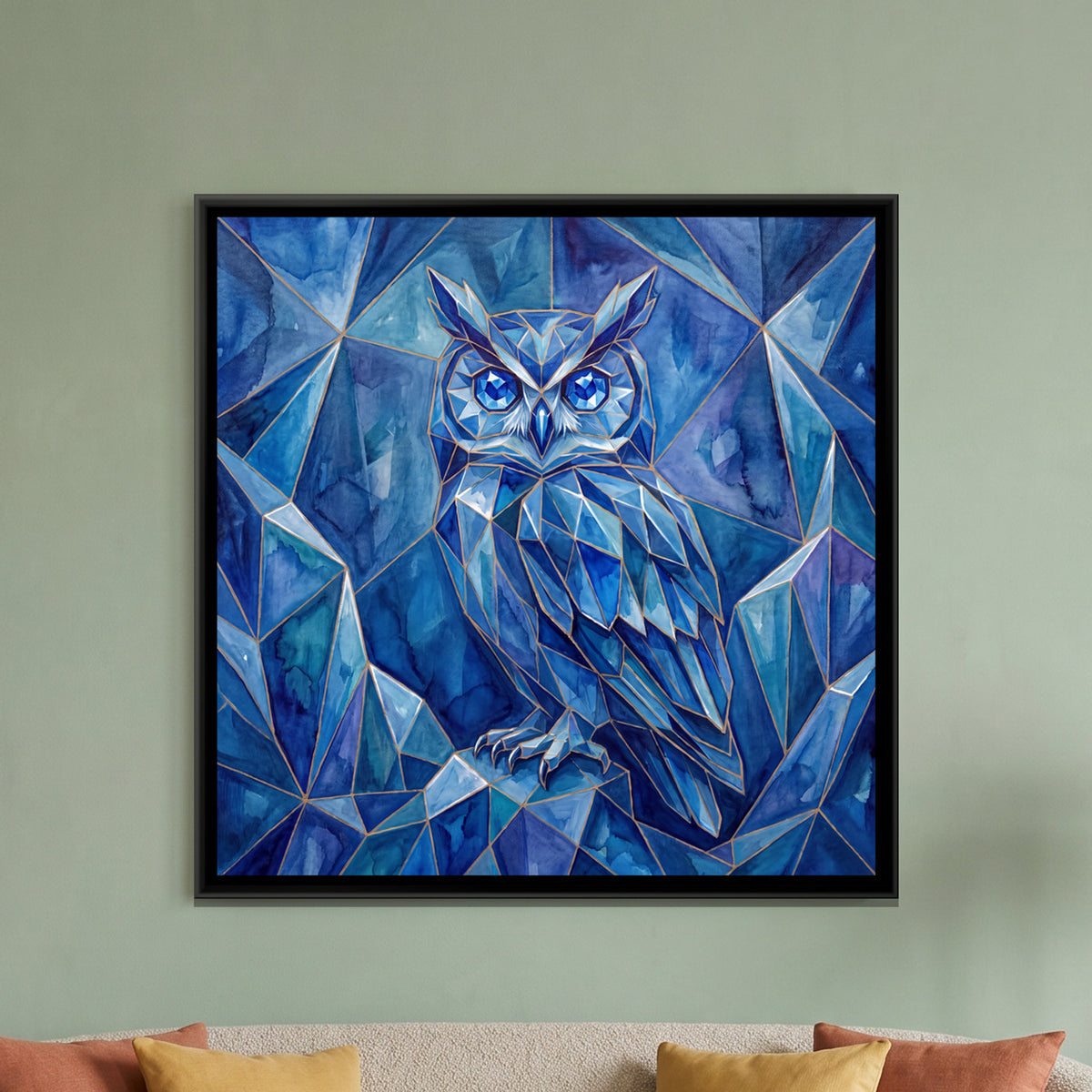 Owl — framed canvas art hung on a wall