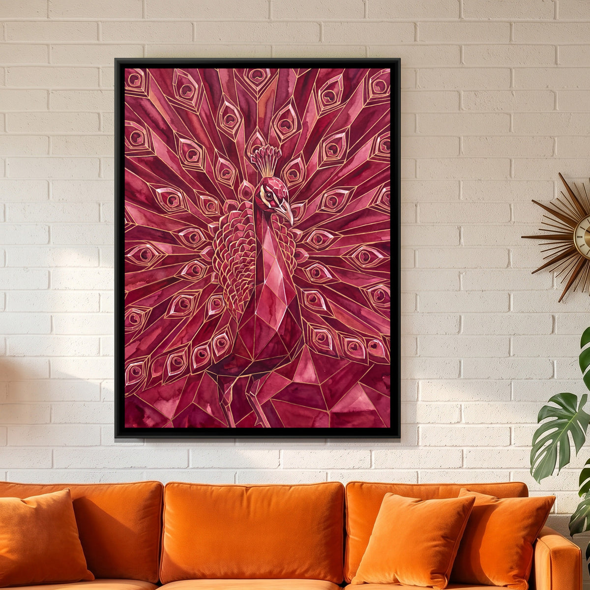 Peacock — framed canvas art hung on a wall