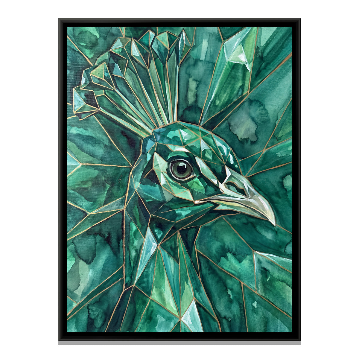 Peacock Portrait — framed canvas print, front view