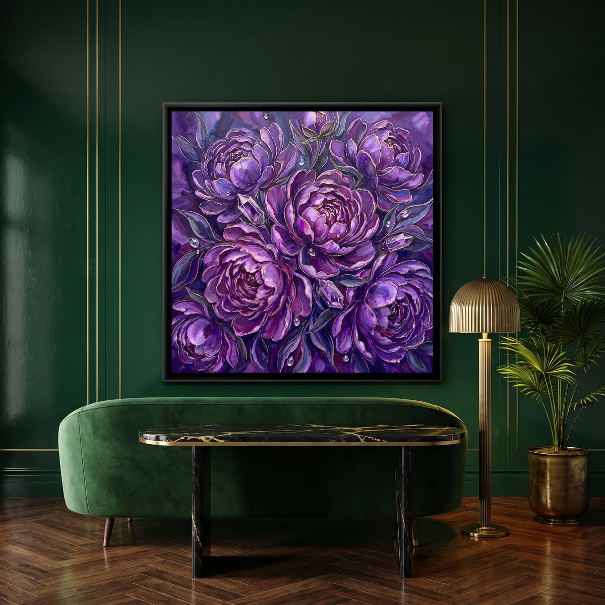 Peonies — canvas art shown in a second room setting
