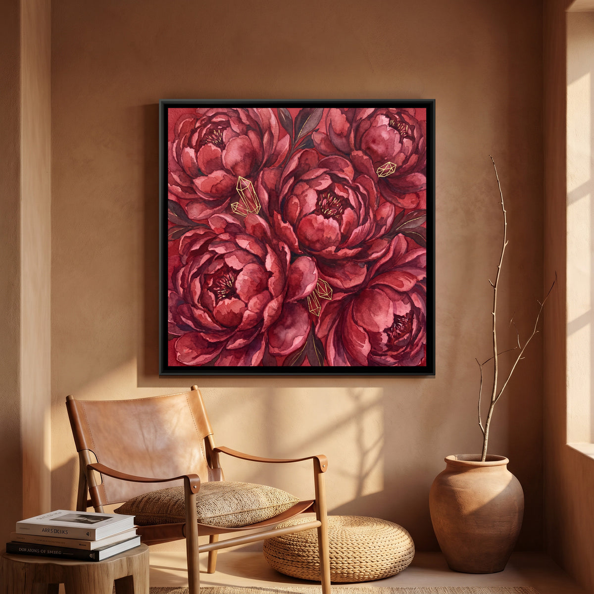 Peonies — canvas art shown in a second room setting