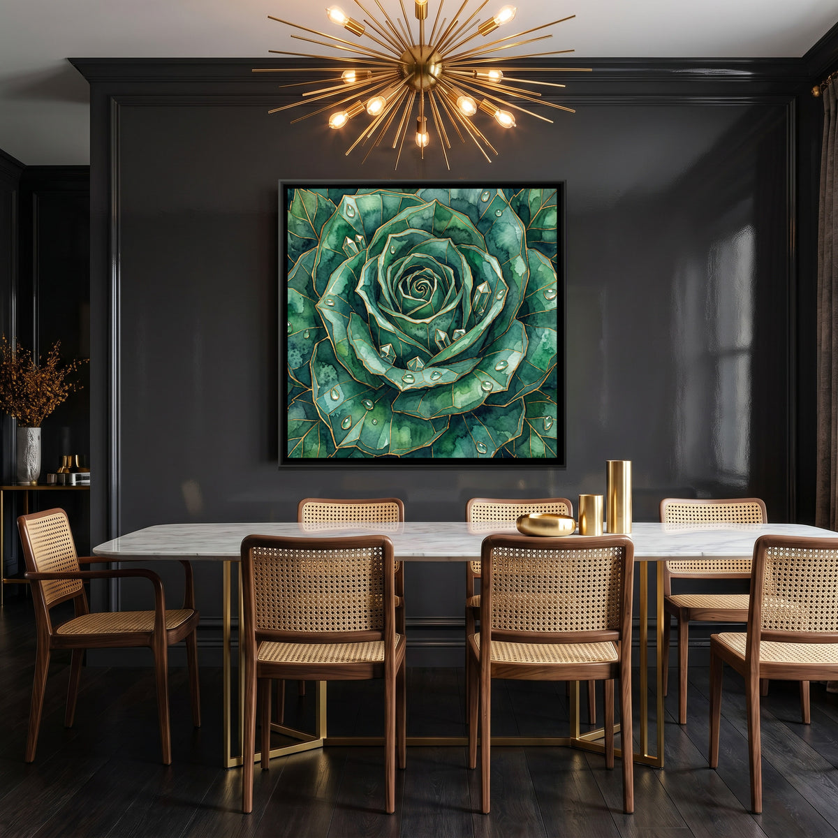 Rose — canvas art shown in a styled room