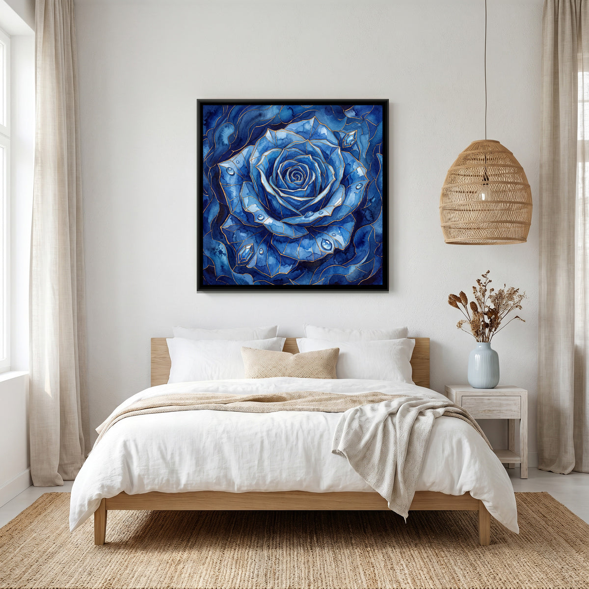 Rose — canvas art shown in a styled room