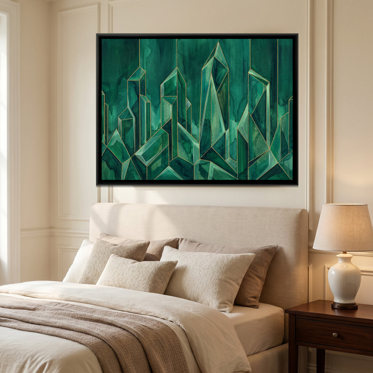 Abstract City Skyline — canvas art shown in a styled room