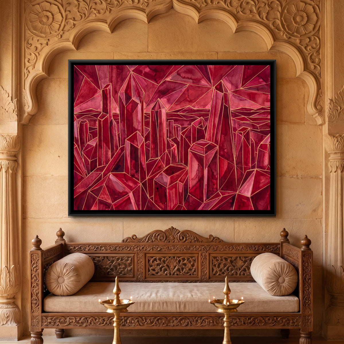 Abstract City Skyline — canvas art shown in a second room setting
