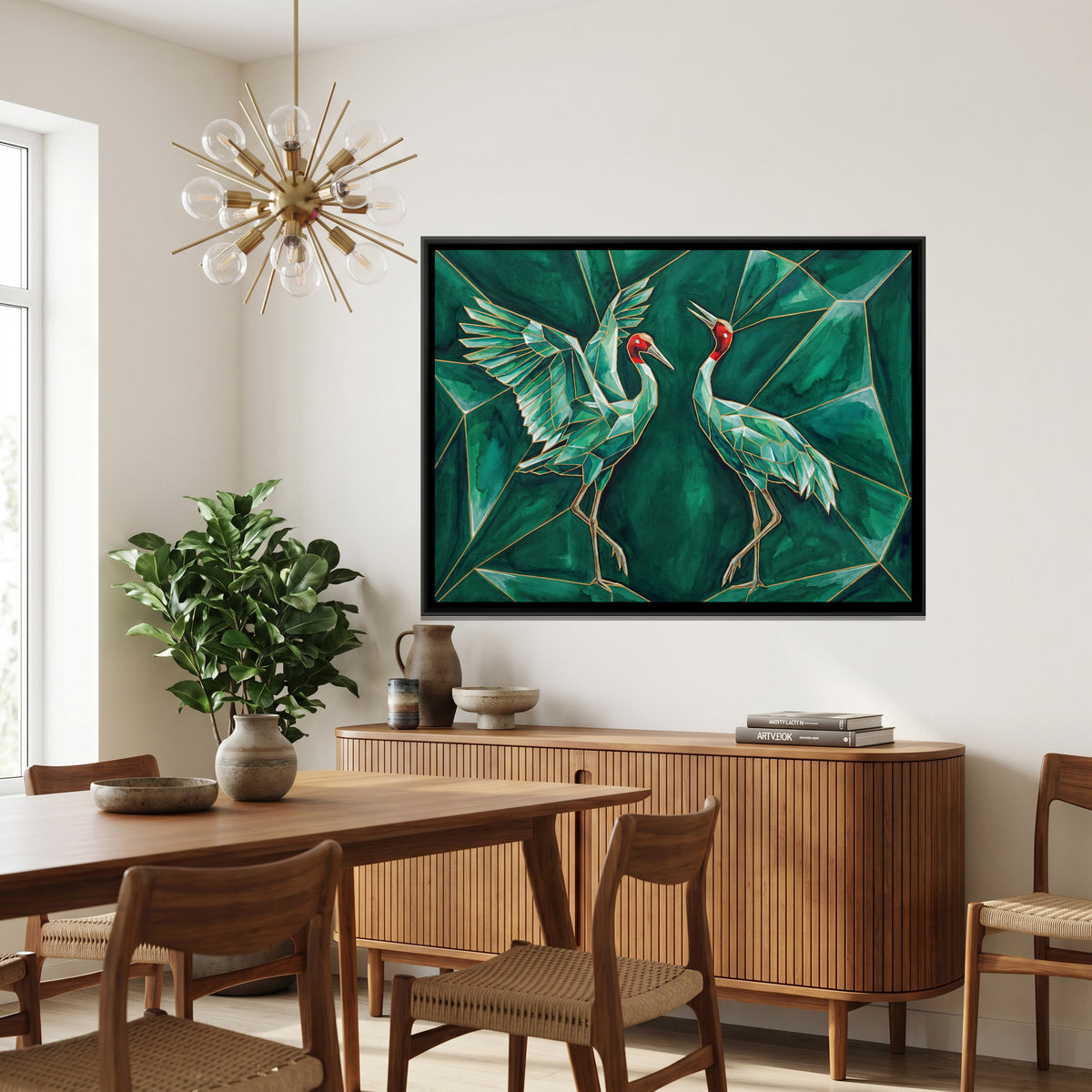 Sarus Cranes — canvas art shown in a styled room