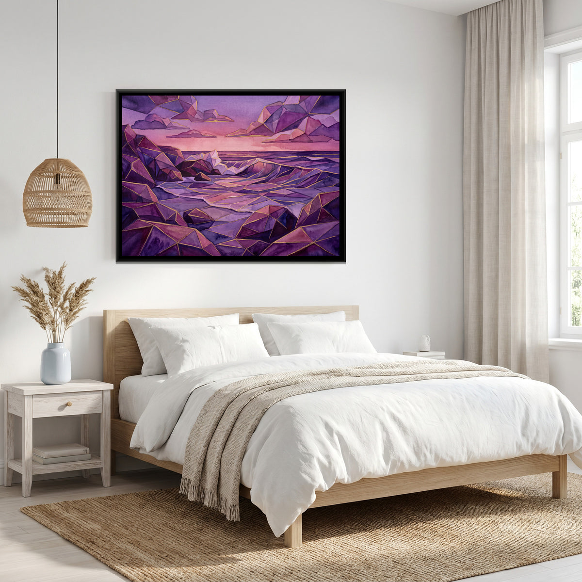 Ocean Sunset — canvas art shown in a styled room