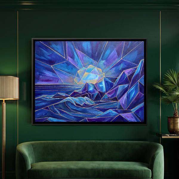 Ocean Sunset — framed canvas art hung on a wall