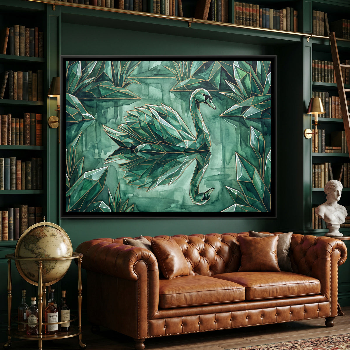 Swan — canvas art shown in a styled room