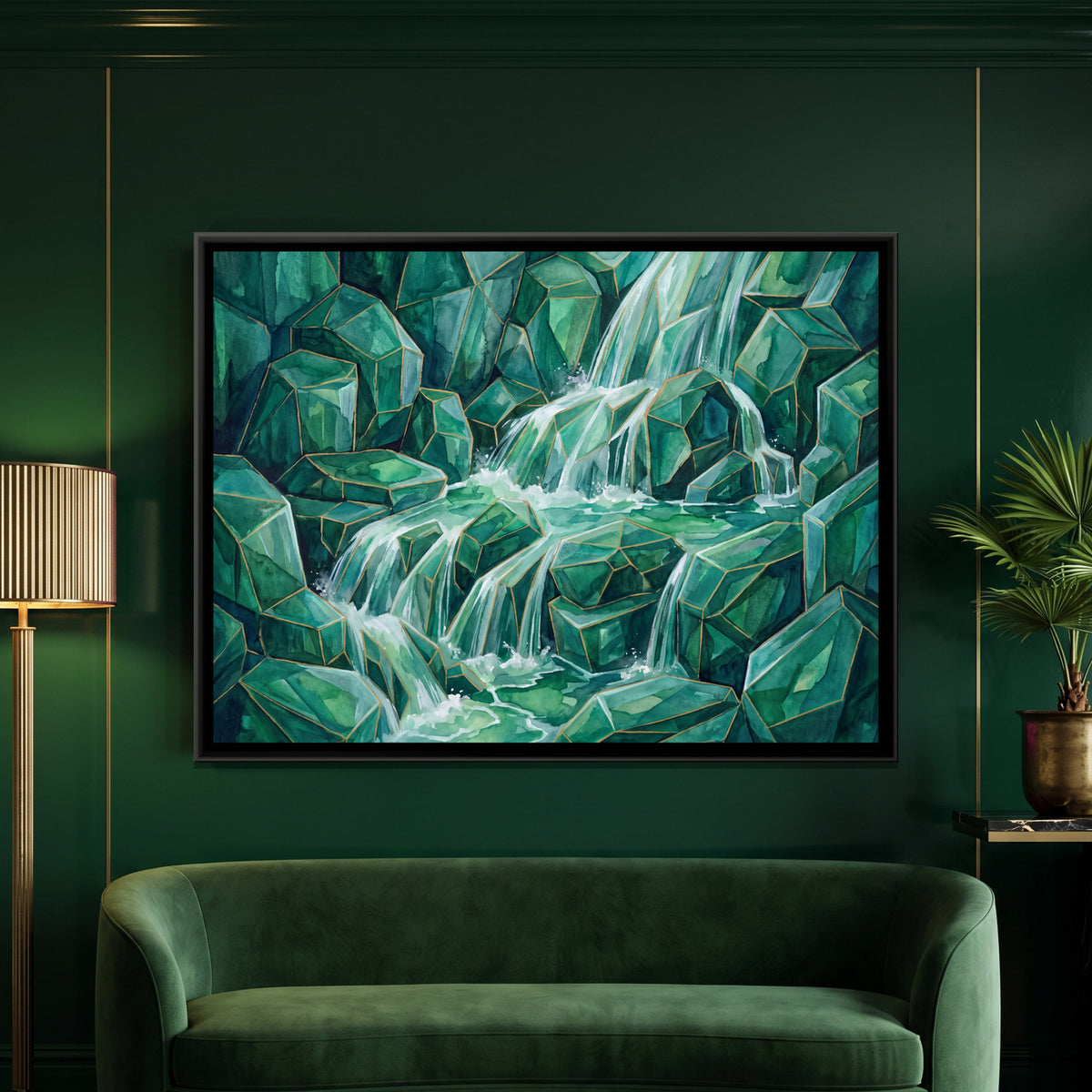 Waterfall — framed canvas art hung on a wall