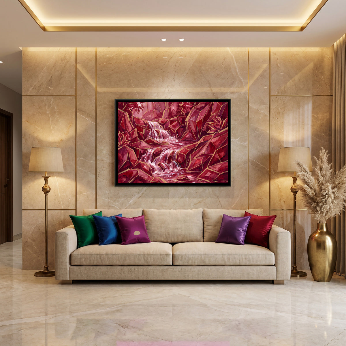 Waterfall — canvas art shown in a second room setting