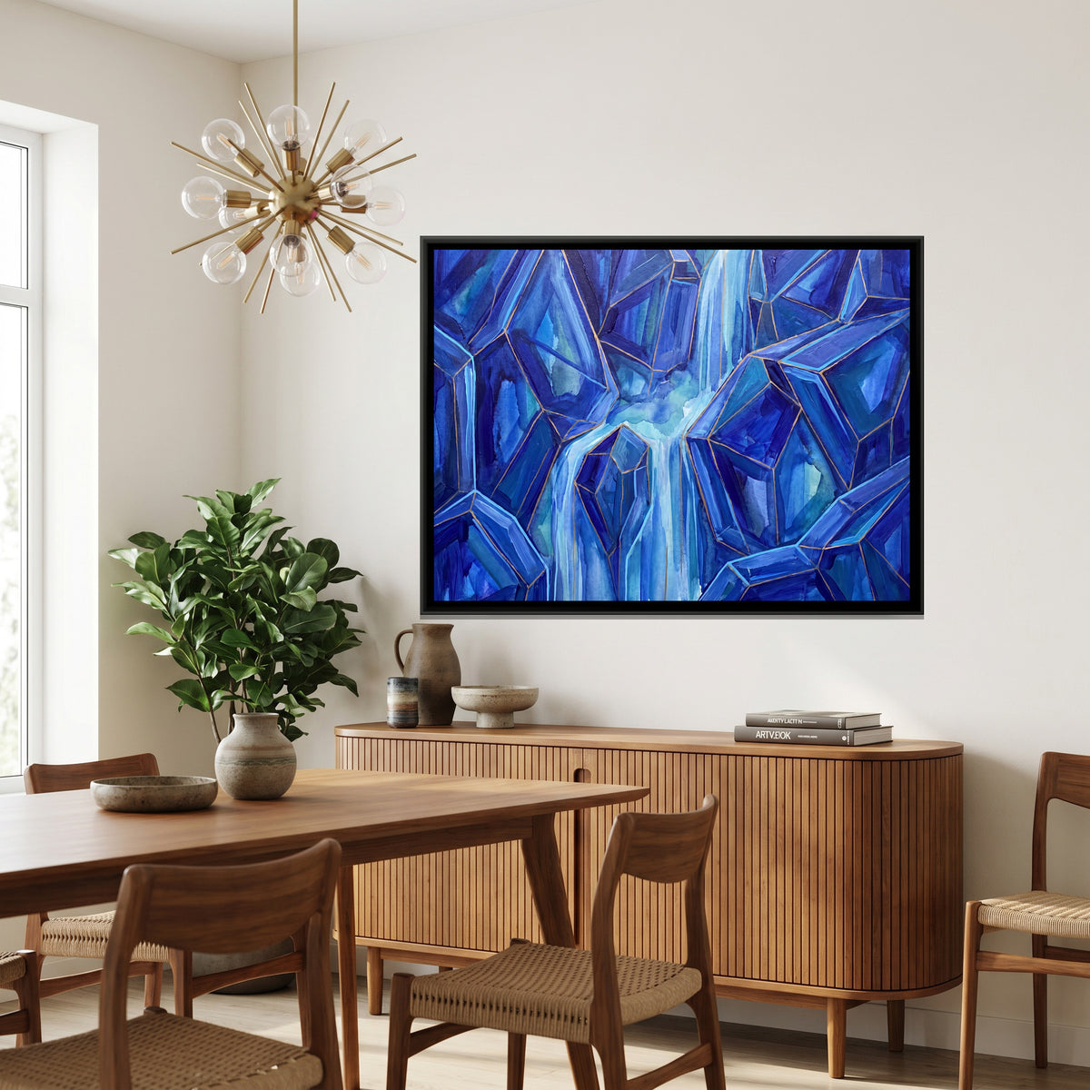Waterfall — canvas art shown in a styled room