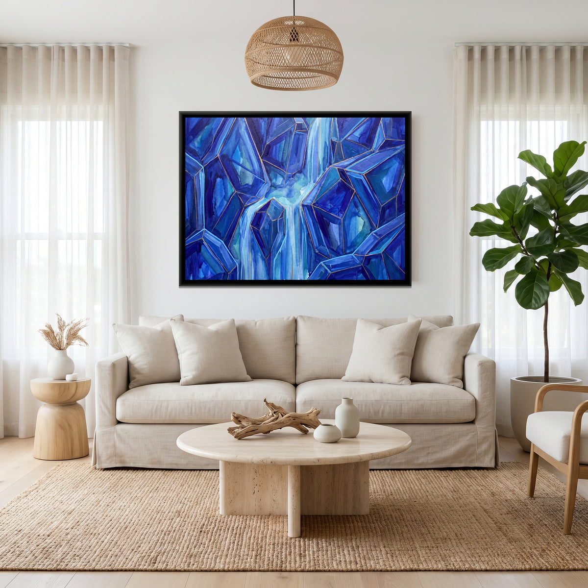 Waterfall — canvas art shown in a second room setting
