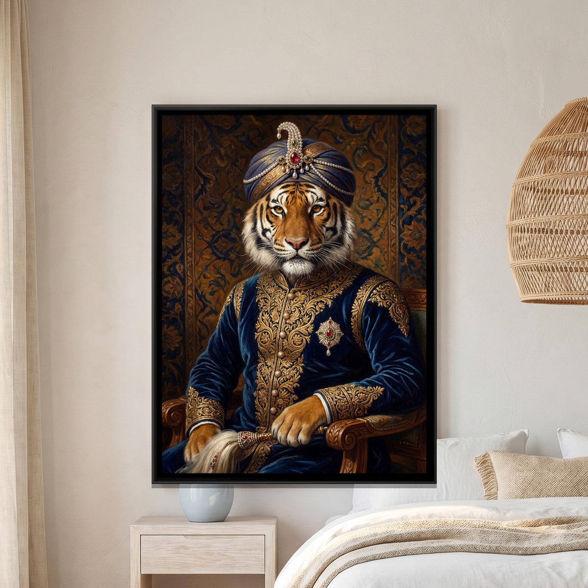 Tiger Maharaja — framed canvas art hung on a wall