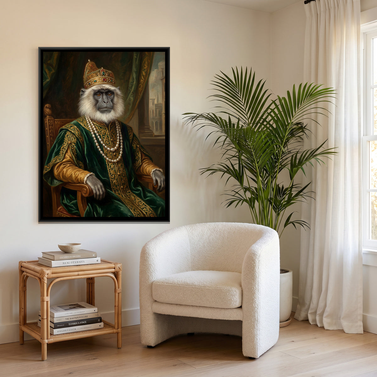 Royal Monkey Portrait — canvas art shown in a styled room