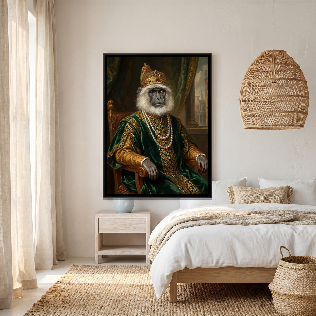 Royal Monkey Portrait — canvas art shown in a second room setting