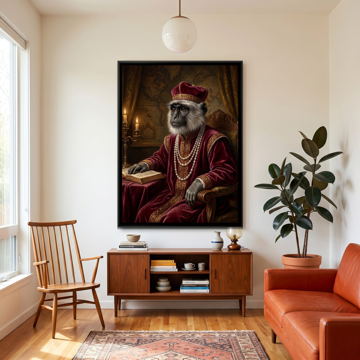 Royal Monkey Portrait — canvas art shown in a styled room