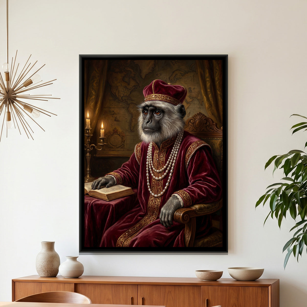 Royal Monkey Portrait — framed canvas art hung on a wall