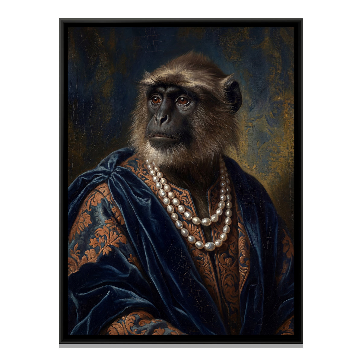 Royal Monkey Portrait — framed canvas print, front view