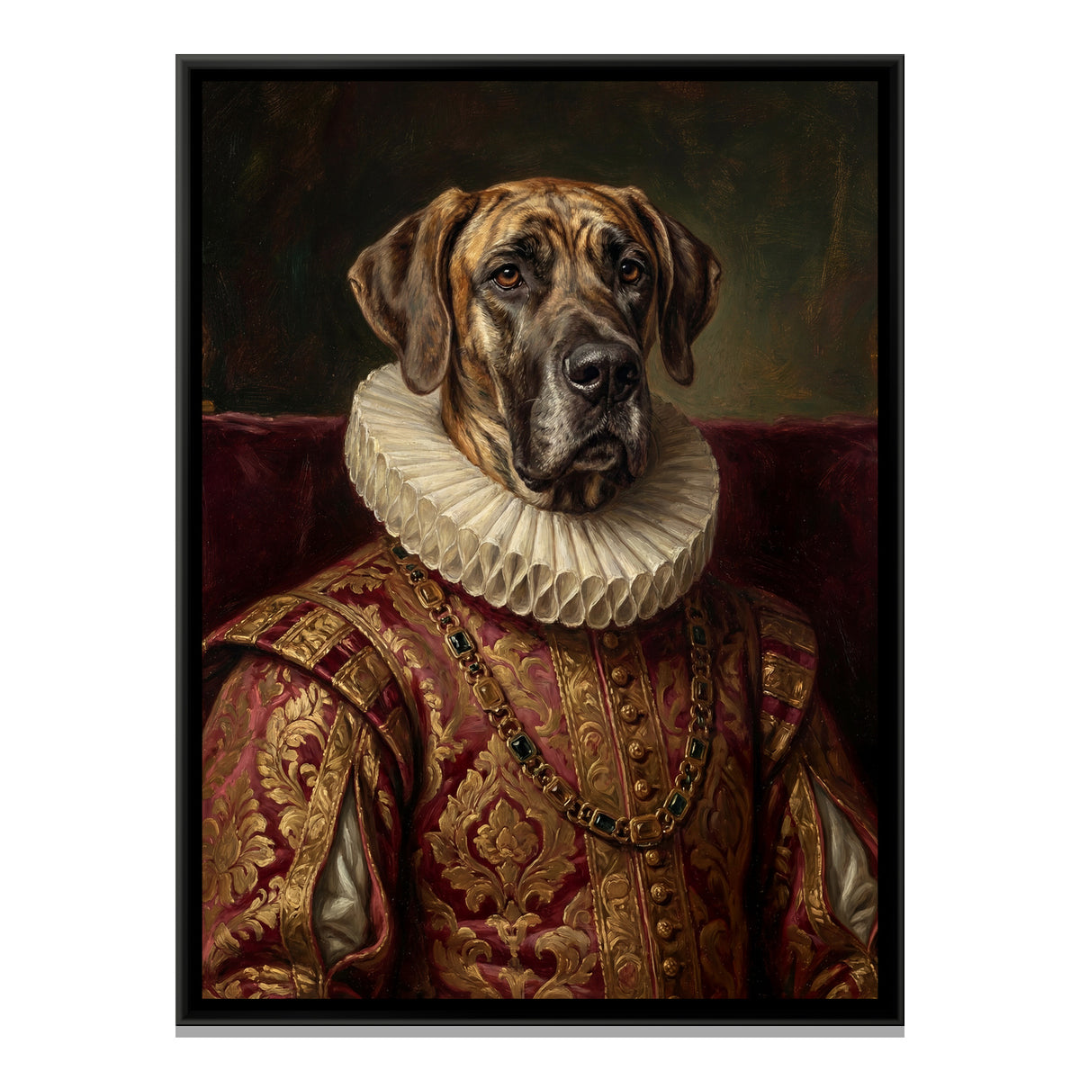 Renaissance Dog Portrait — framed canvas print, front view