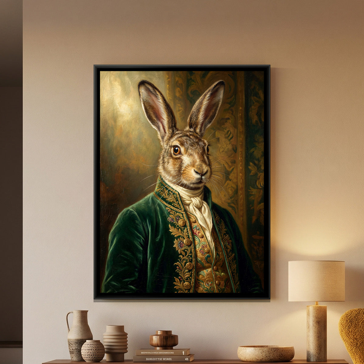Hare Portrait — framed canvas art hung on a wall