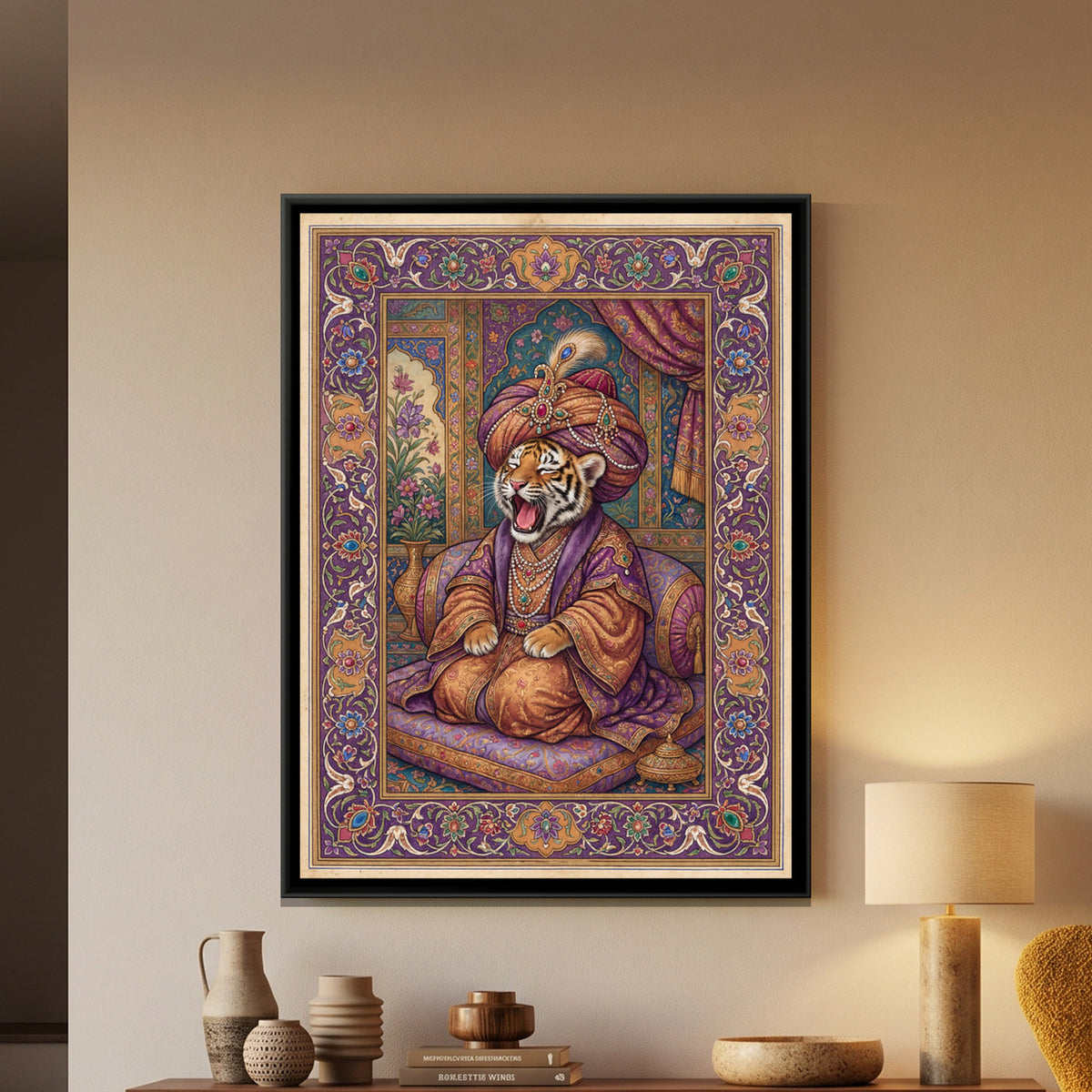 Mughal Tiger Cub — framed canvas art hung on a wall