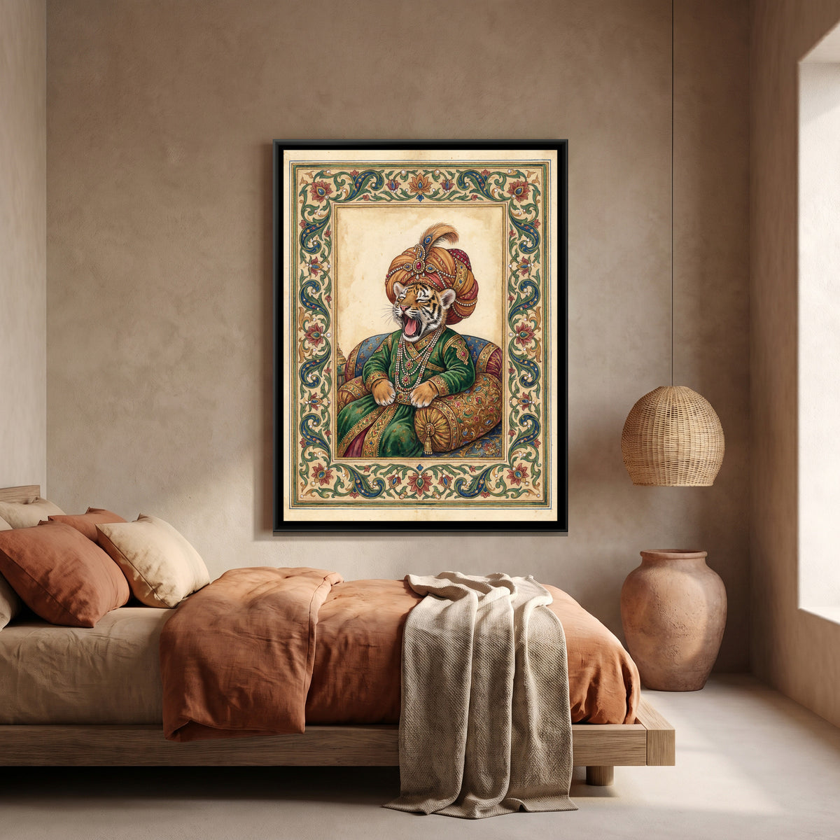 Mughal Tiger Cub — canvas art shown in a styled room