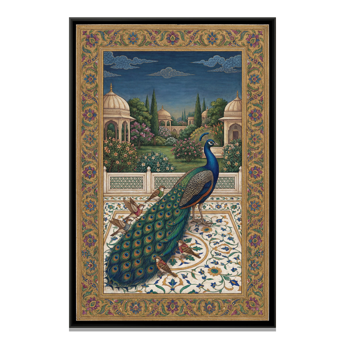 Mughal Peacock — framed canvas print, front view