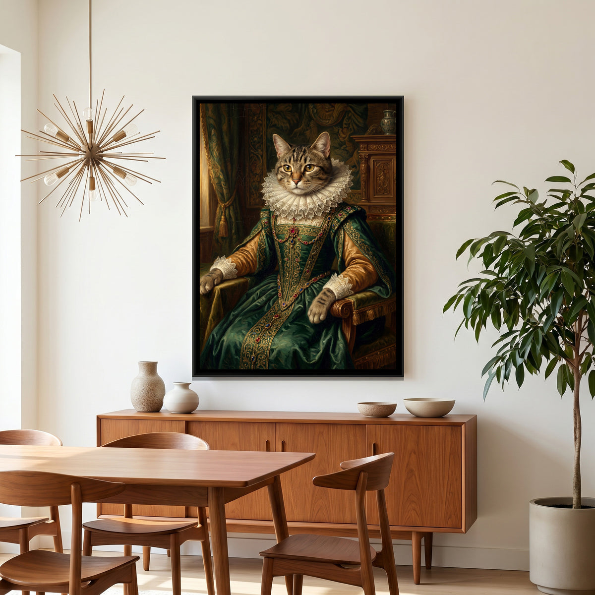 Renaissance Cat Portrait — canvas art shown in a styled room